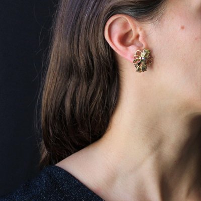 Ruby & Diamond 18 Karat Yellow Gold Knot Earrings, 1940s for sale at Pamono