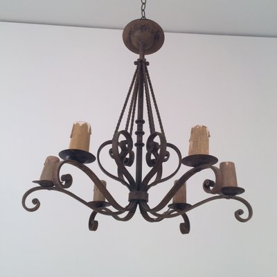 Six Candle Lamp Wrought Iron Chandelier 1920s