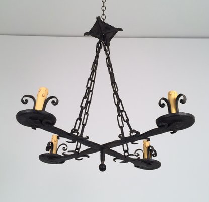 Wrought Iron Chandelier With 5 Candle Holders 1920s For At Pamono Wrought Iron Chandelier With 5 Candle Holders 1920s 10