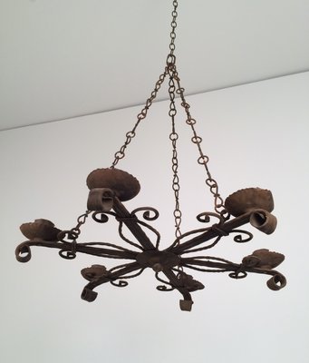 Wrought Iron Chandelier With 5 Candle Holders 1920s Wrought Iron Chandelier With 5 Candle Holders 1920s 8