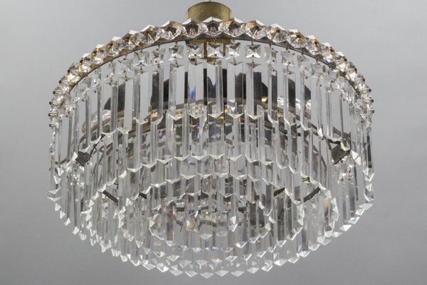 Five Tiered Three Light Crystal Glass, Brass Glass Drop Crystal Chandelier