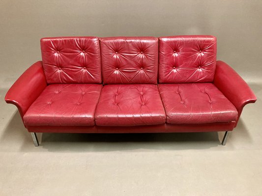 Red Leather Sofa 1950s For At Pamono, Red Leather Bed Settee