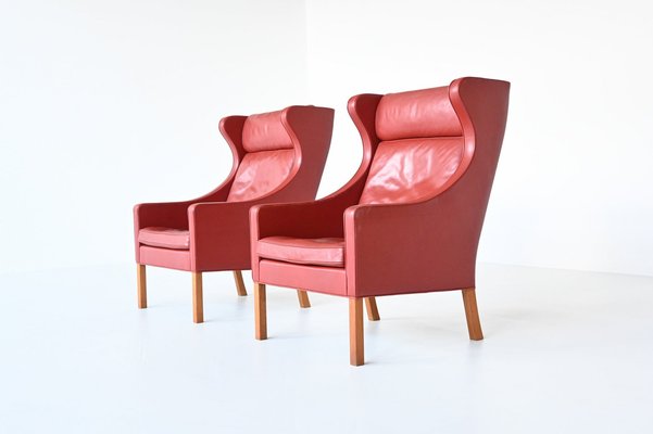 Danish Red Lounge Chairs by Børge for Fredericia, 1960, Set of 2 for sale Pamono