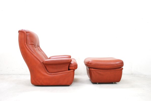 Red Leather Lounge Chairs And Ottoman, Red Leather Club Chair And Ottoman