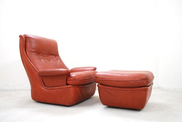 Red Leather Lounge Chairs And Ottoman, Red Leather Club Chair And Ottoman