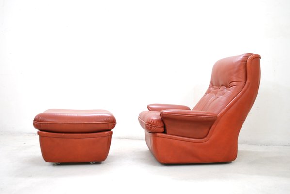 Red Leather Lounge Chairs And Ottoman From Airborne For Sale At Pamono