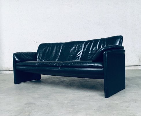 Dutch Black Leather Three Seater Sofa, Black Leather Three Seater Sofa