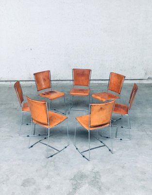 Postmodern Italian Design Leather Dining Chair Set by Segis