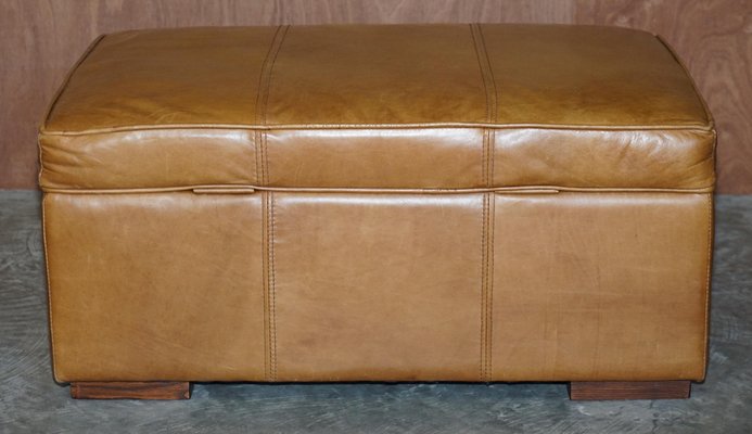 Large Tan Brown Leather Ottoman From, Beige Leather Ottoman