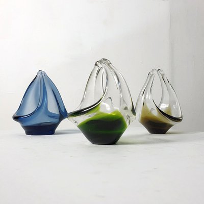 工芸品 Swedish Flygsfors art glass Coquille Vintage Coquille Flygsfors Glass Vase by Paul Kedelv