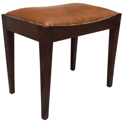 Italian Brown Leather and Wood Pouf, s for sale at Pamono