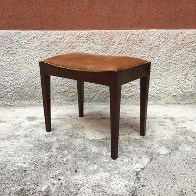 Italian Brown Leather and Wood Pouf 1960s for sale at Pamono