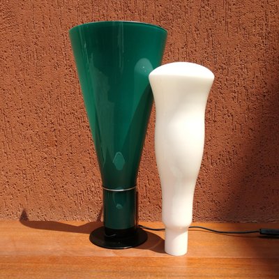 Italian Emerald Green Glass And White, Grönö Table Lamp Frosted Glass White