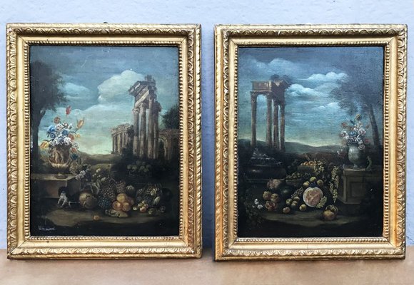 Dipinti antichi, olio su tela, con cornice, set di 2 in vendita su Pamono