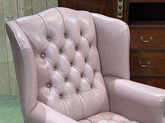 Pale Pink Leather 1980s Set, Pink Leather Chairs