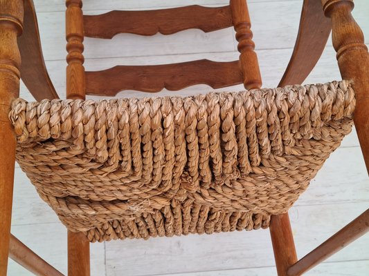 Danish Rocking Chair in Oak Natural Fiber 1960s