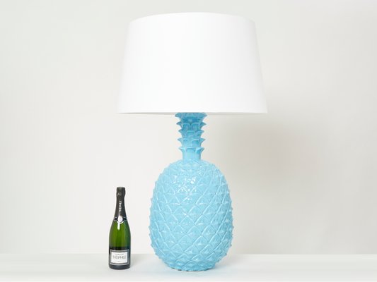 Xl Blue Ceramic Pineapple Table Lamp by Tommaso Barbi 1970s