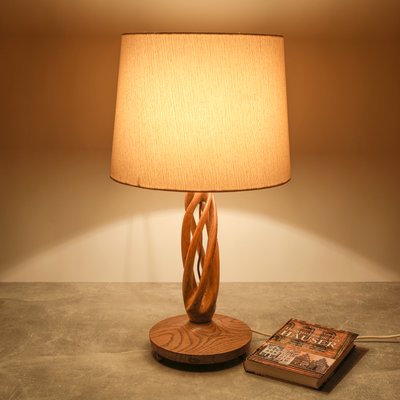 Mid Century Table Lamp with Handmade Oak Lamp Base 1960s
