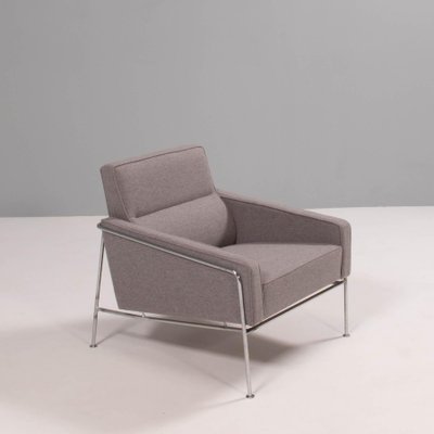 Set of Grey and Chrome Series 3300 Armchairs by Arne Jacobsen for