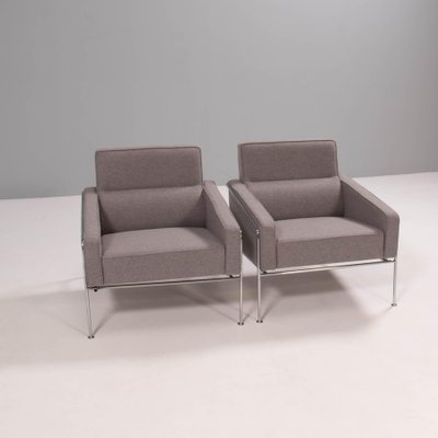 Set of Grey and Chrome Series 3300 Armchairs by Arne Jacobsen for