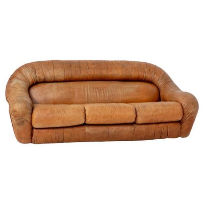 Brown Leather Sofa With Three Seats, Overstuffed Leather Furniture