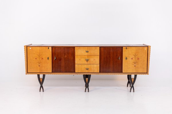 Italian Wood and Brass Sideboard by Paolo Buffa for sale at Pamono