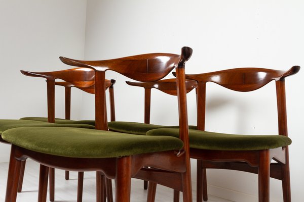 Vintage Danish Mahogany Cowhorn Chairs 1940s Set of 6 for sale