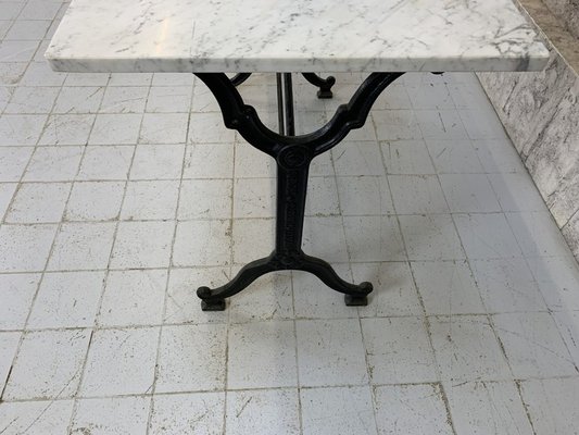 White and Grey Veined Marble and Cast Iron Kitchen Bistro Table