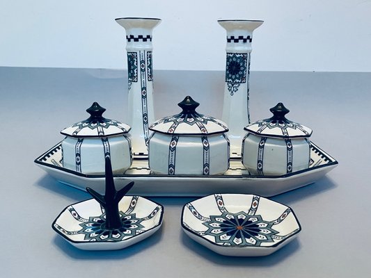 Englisches Jugendstil Porzellan Ensemble mit Kerzenständern, Schalen & Deckel von Royal Cauldon, 8er Set bei Pamono kaufen
