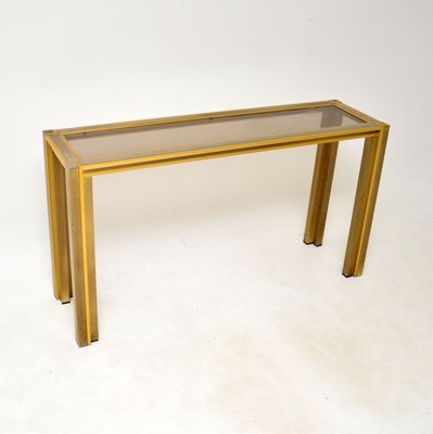 Vintage Italian Brass Console Table, Heavy Glass Console Table