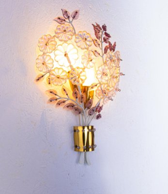 Applique Da Parete A 3 Luci Stile Retrò – Lampada Bagno Con Fiori In Vetro, Finitura Bronzo, 54 Cm