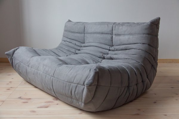 Grey Microfiber Togo 2-Seat Sofa by Michel Ducaroy for Ligne Roset