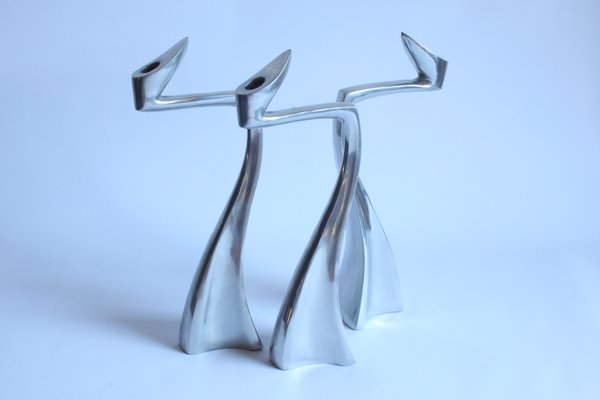 Pair of Swan Candlesticks by Matthew Hilton, England, 1980