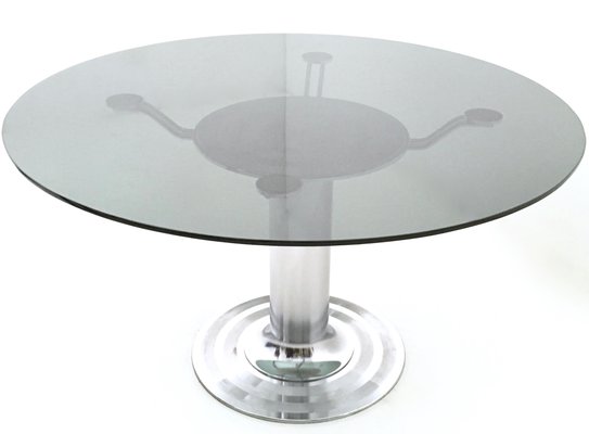 Postmodern Chromed Metal Dining Table With A Round Tempered Glass Top Italy For At Pamono Postmodern Chromed Metal Dining Table, Glass Metal Dining Table Round