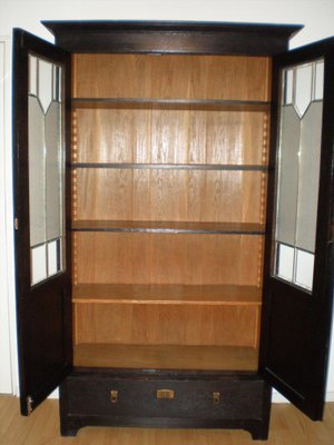 Black Bookcase In Solid Wood 1920 For, Black Bookcase With Cupboard