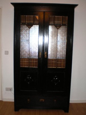 Black Bookcase In Solid Wood 1920 For, Black Bookcase With Cabinet Doors