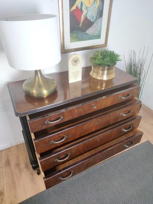 Mid Century Modern Italian Wood Brass Chest of 4 Drawers