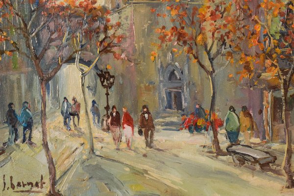 Impressionist Autumn Cityscape, Late 20th-Century, Oil on