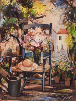 Robert Vernet-Bonfort, Jardin Surréaliste, 20e Siècle, Huile Robert Vernet-Bonfort, Jardin Surréaliste, 20e Siècle, Huile