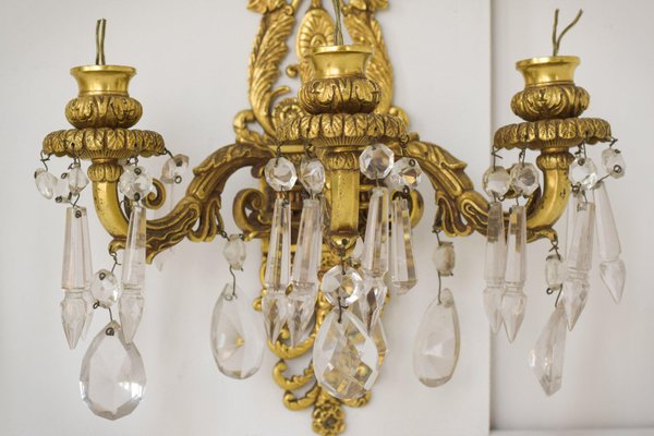 Bronze and Cut Glass Wall Mounted Chandeliers Set of 2