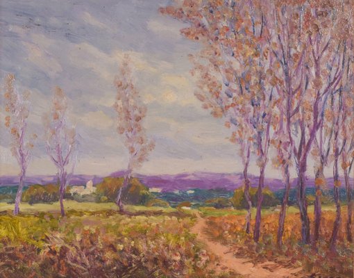 Impressionist Landscape Mid 20th Century Oil on Board