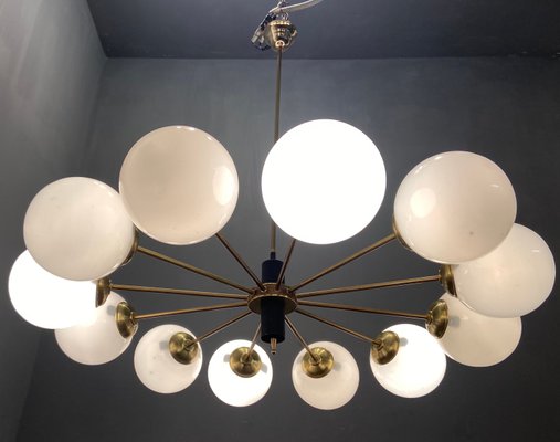Large Italian Opaline Glass Sputnik 12 Light Chandelier for sale