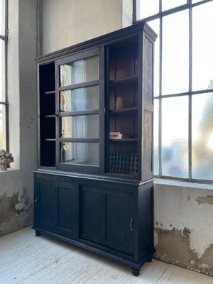 Black Oak Display Bookcase For At, Large Black Bookcase With Doors And Windows