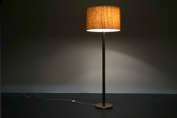 Vintage German Floor Lamp in Gold with Large Screen & Golden Details, 1970s  for sale at Pamono
