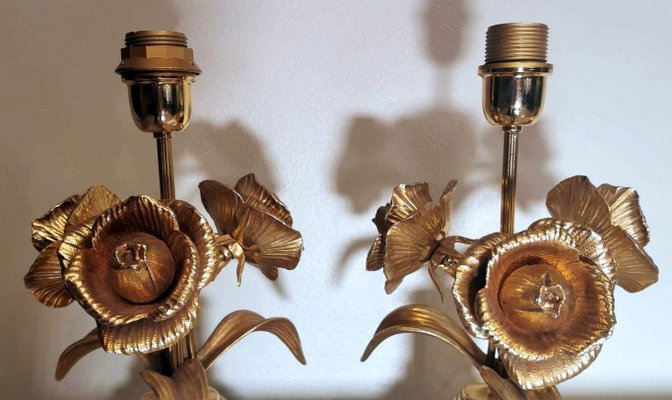French Hollywood Regency Style Gilt Brass Lamps by Maison Jansen