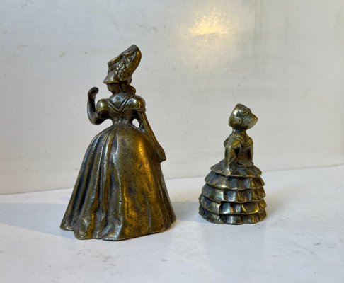 Antique 19th Century Victorian Brass Bells in Shape of Ladies, Set