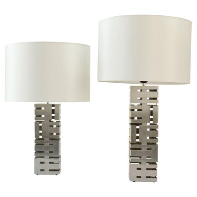 Square Stainless Steel Table Lamps By, Mother Of Pearl Table Lamp Set