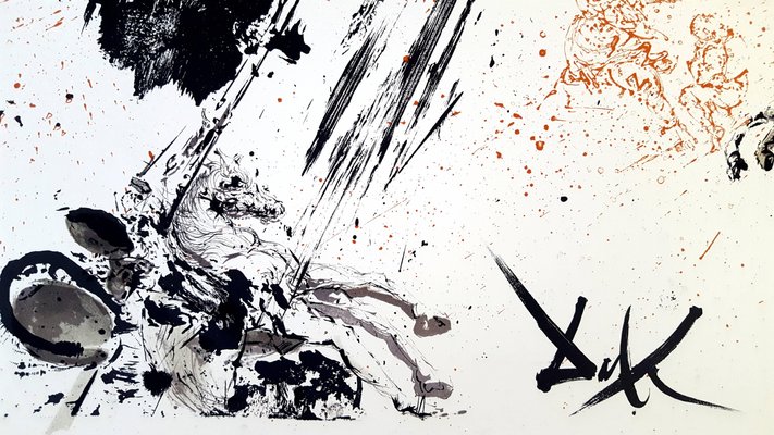 Salvador Dali, Attack on the Windmills, 1957, Lithograph for