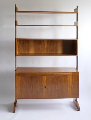 Walnut Bookcase Cabinet With Sliding, Walnut Bookcase With Storage