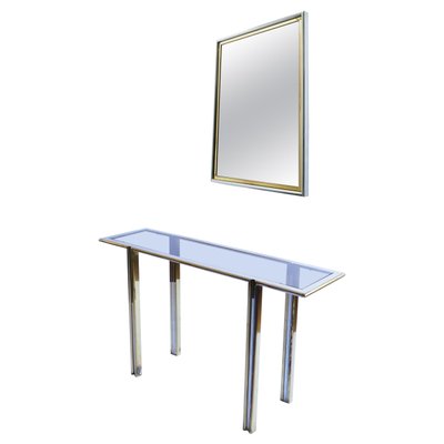 Glass Brass Chrome Console Table And, Elegant Console Table And Mirror